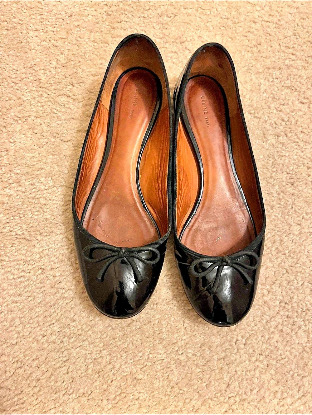 Celine Patent Leather Bow Ballet Flats in Black